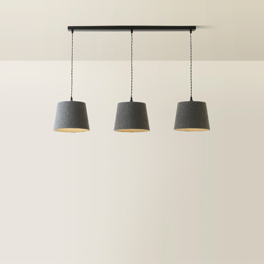 ValueLights Rory Tapered Grey Boucle Lamp Shade 3 Drop Ceiling Pendant Light with LED Bulbs Image 5