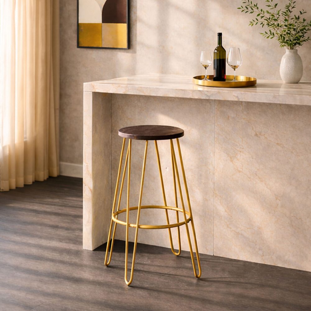 Premier Housewares District Gold Finish Metal Frame Bar Stool Image 2