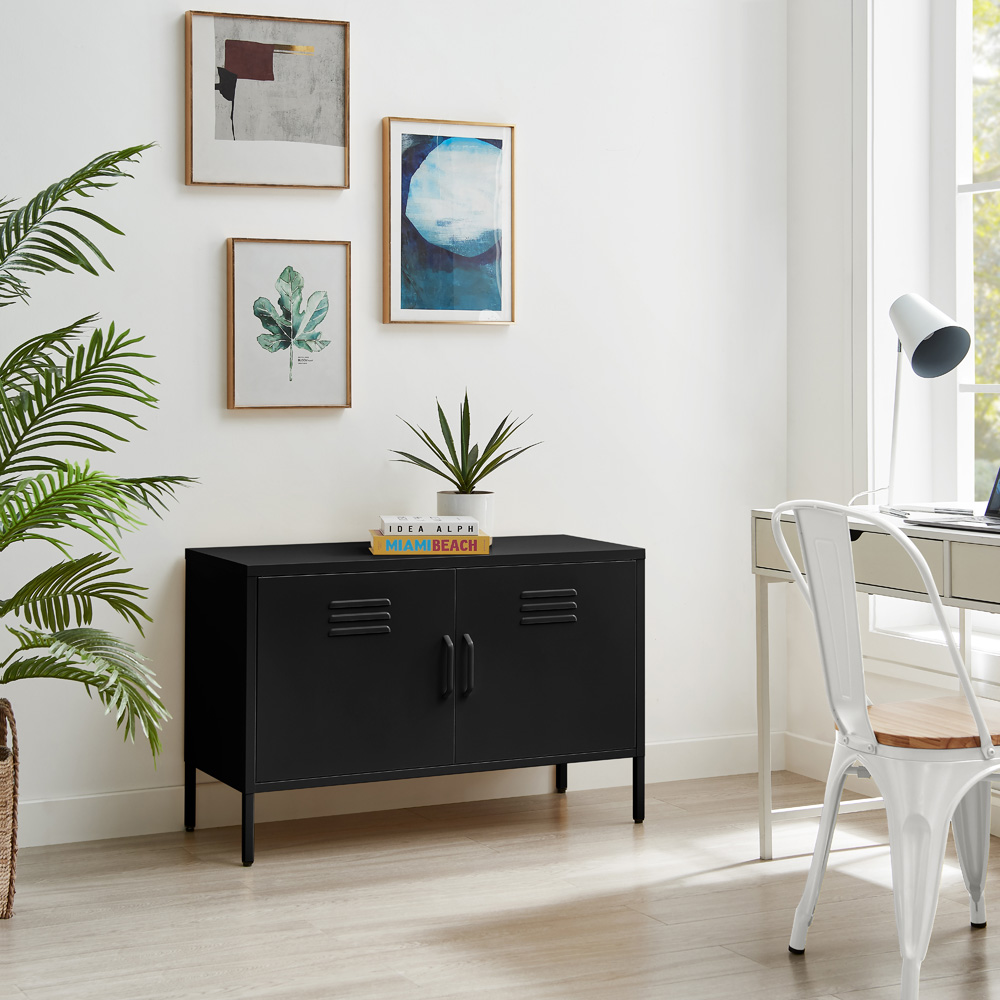 Furniturebox Theo 2 Door Black Sideboard Image 7