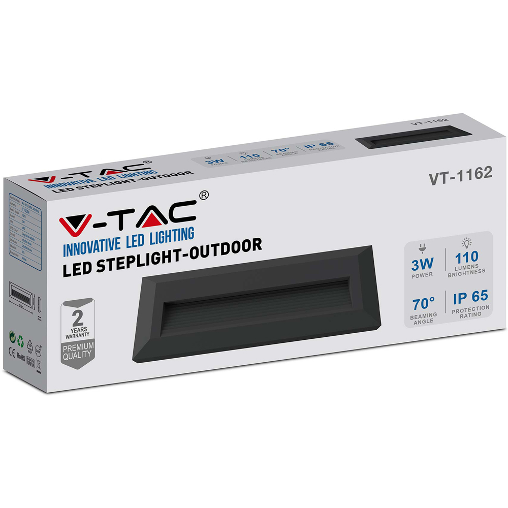 V-TAC 4 Pack 3W Black Rectangular Cool White LED Step Light Image 5