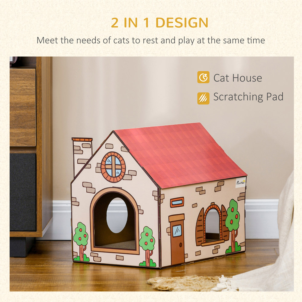 PawHut House Shaped Scratching Board and Cat Bed Image 7