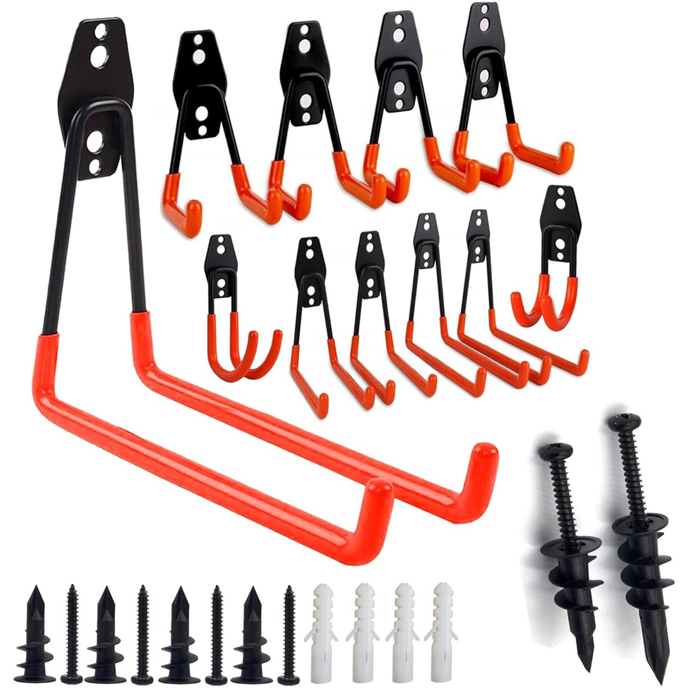 ATEK 10 Piece Orange and Black Steel Double Utility Garage Wall Storage Hook Set Image 3