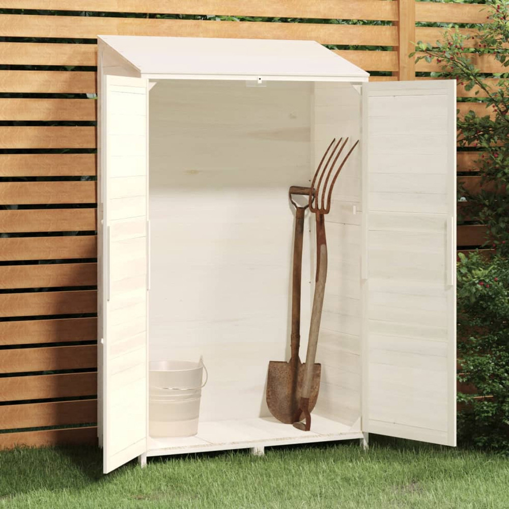 vidaXL 3.3 x 1.7ft White Wooden Pent Garden Shed Image 2