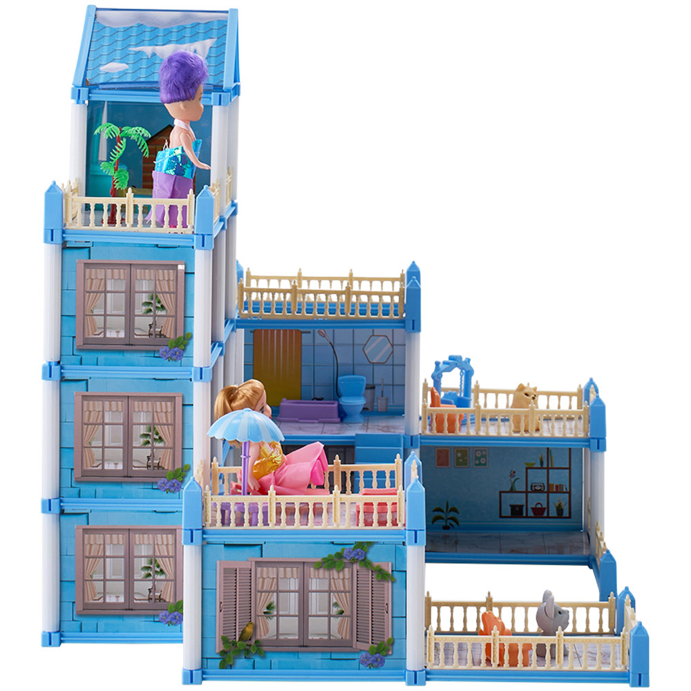 H&O Direct 249 Piece Kids Pink 4 Storey Dollhouse Playset with Furniture Image 3
