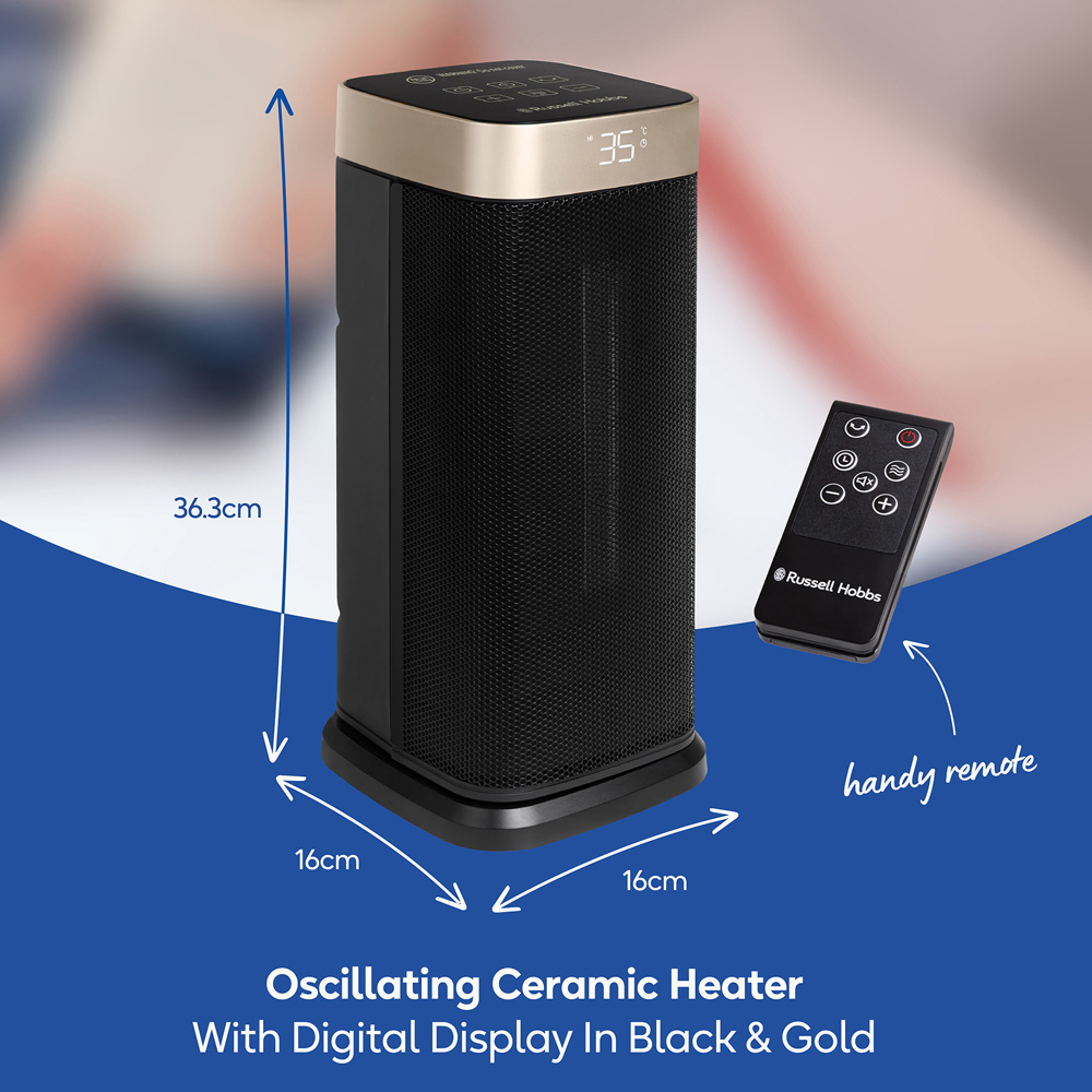 Russell Hobbs RHCTH2002G Black and Gold Square Ceramic Heater with Digital Display 2000W Image 9