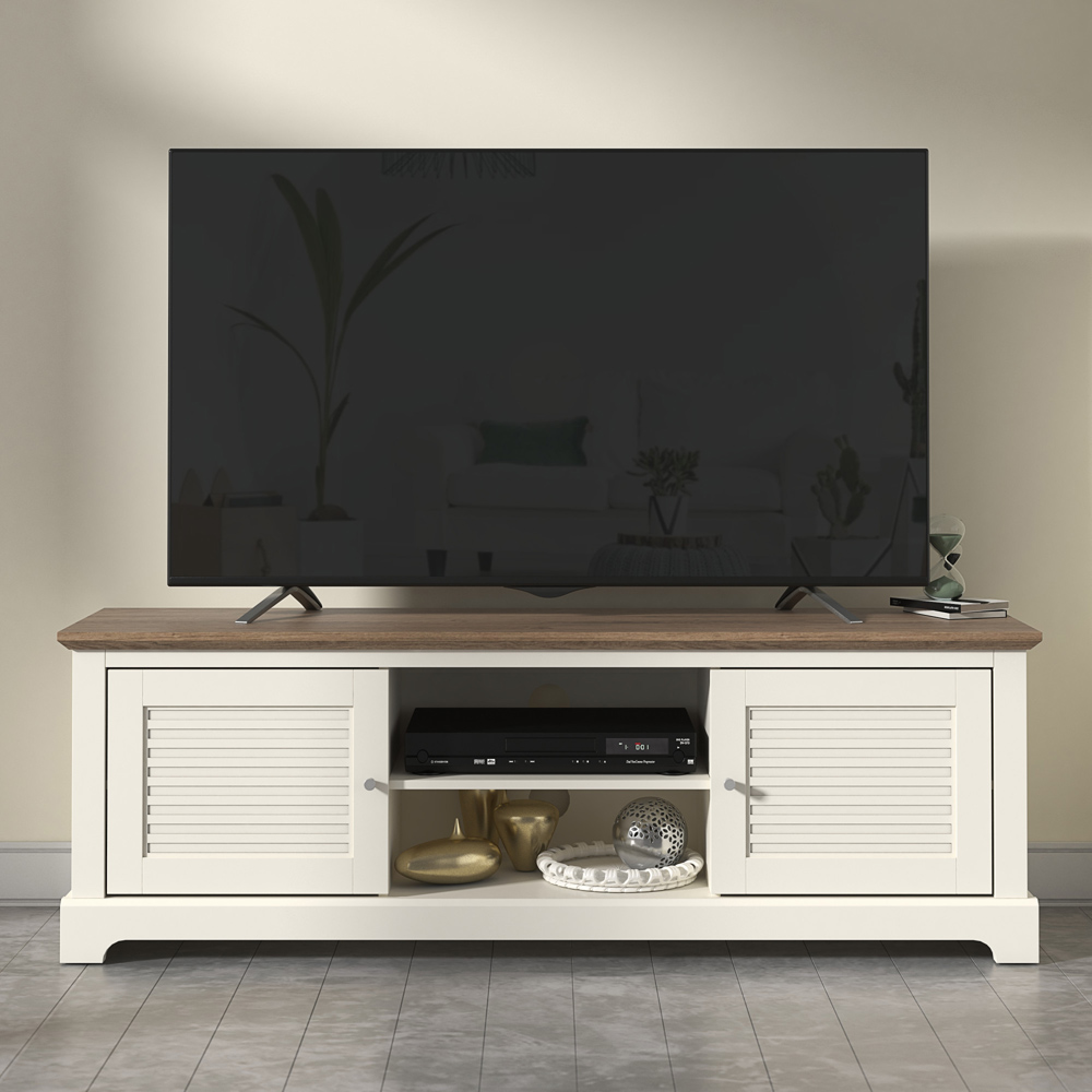 GFW Salcombe 2 Door 2 Shelf Ivory TV Unit Image 1