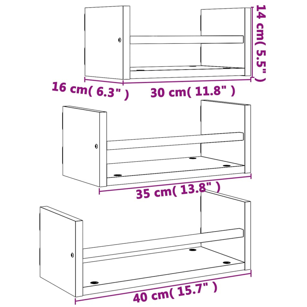 vidaXL Sonoma Oak Wall Shelf Set of 3 Image 7
