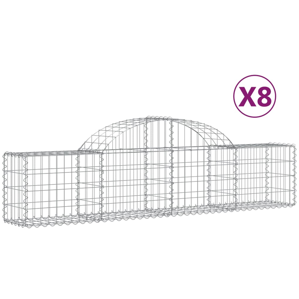 vidaXL Silver Galvanised Iron Arched Gabion Basket 200 x 30 x 40/60cm 8 Pack Image 2