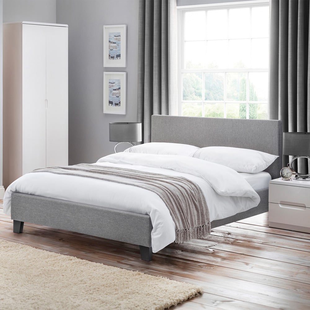 Julian Bowen Rialto Double Light Grey Linen Bed Wilko