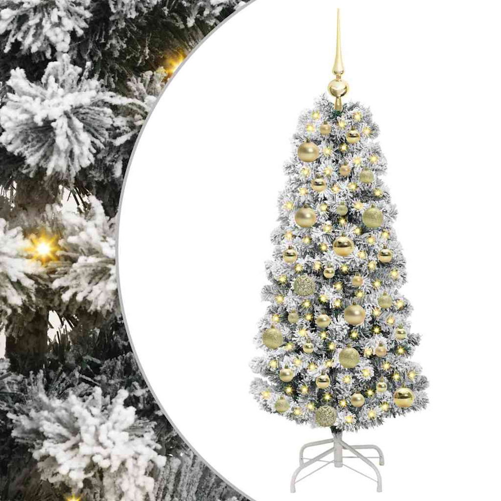 vidaXL Pre-Lit Warm White LED and Gold Baubles Snow Flocked Artificial Christmas Tree 4ft Image 2