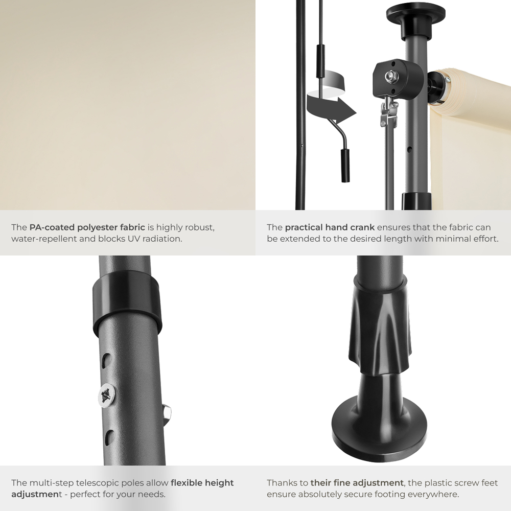 tectake Taija Beige Retractable Awning with Hand Crank 3.1 x 1.58m Image 6