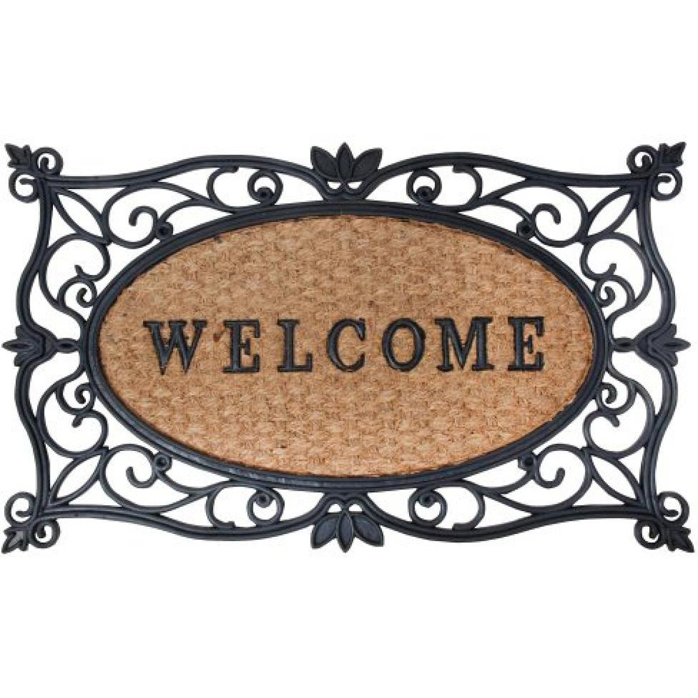 Fallen Fruits Welcome Black and Brown Coir Doormat 75 x 45cm Image