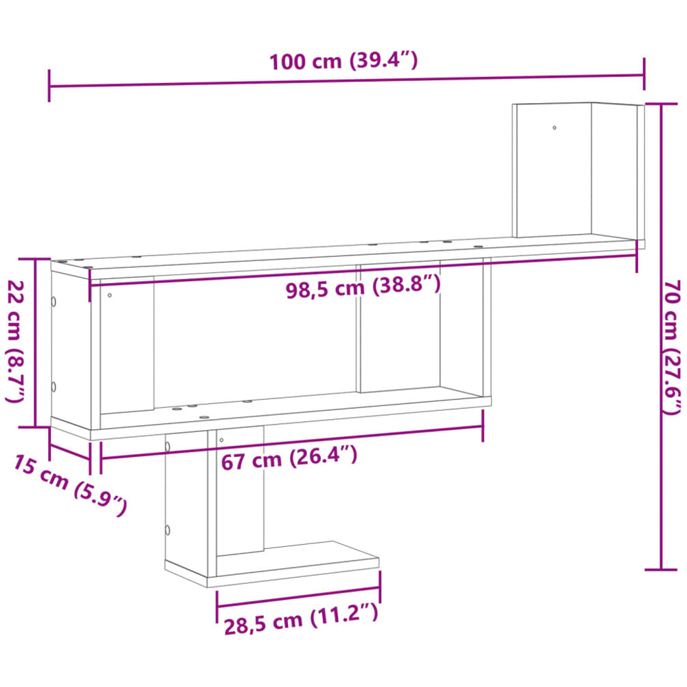 vidaXL 3 Shelf Grey Sonoma Floating Wall Shelf Image 9