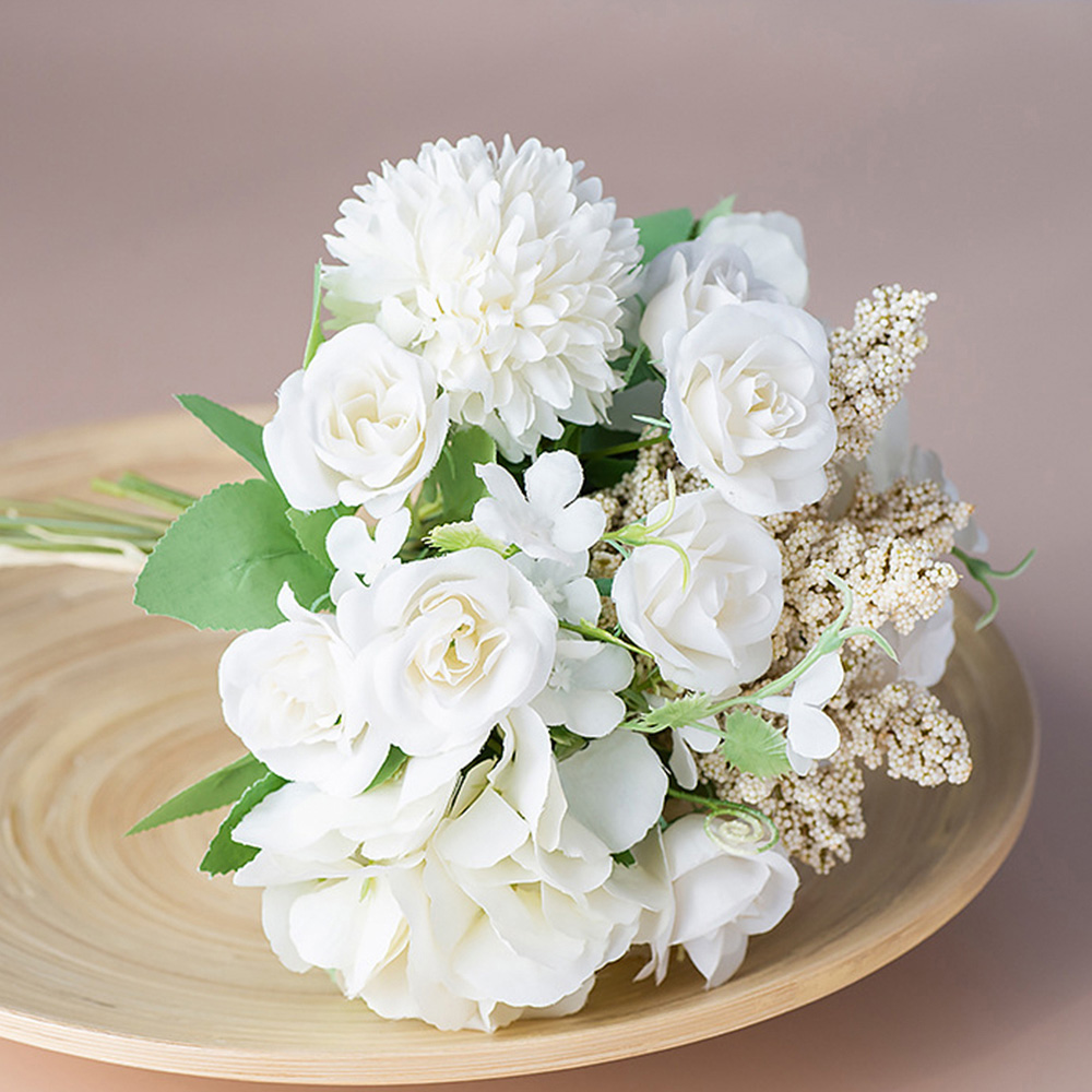 Living and Home White Artificial Mixed Flowers Bouquet 20cm Image 2