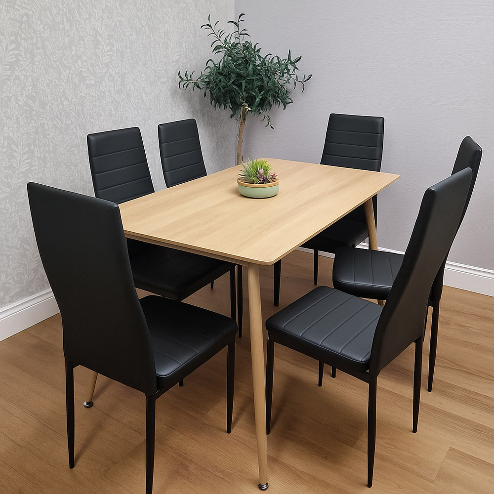Kosy Koala 6 Seater Faux Leather Wood Dining Set Black Image 5