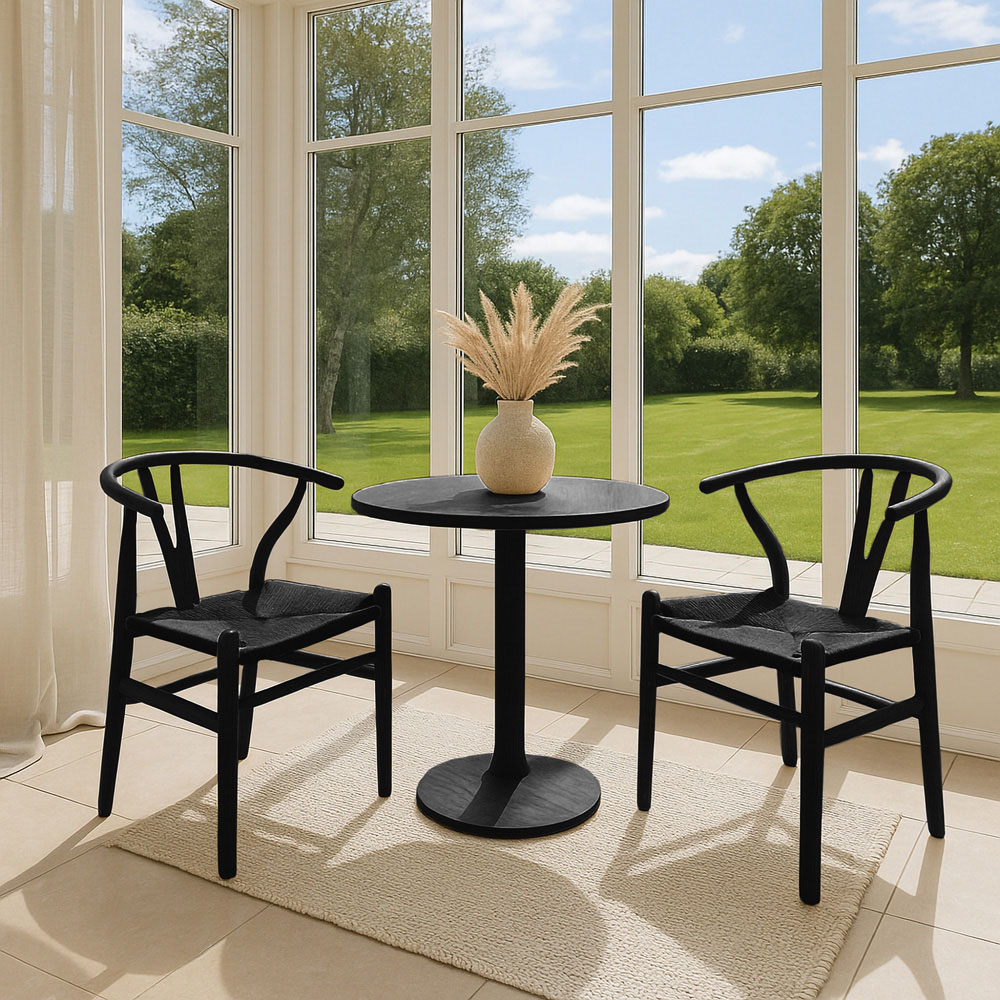 Nicholas Winter Set of 4 Black Woven Rope Beech Wooden Wishbone Dining Chair Image 4