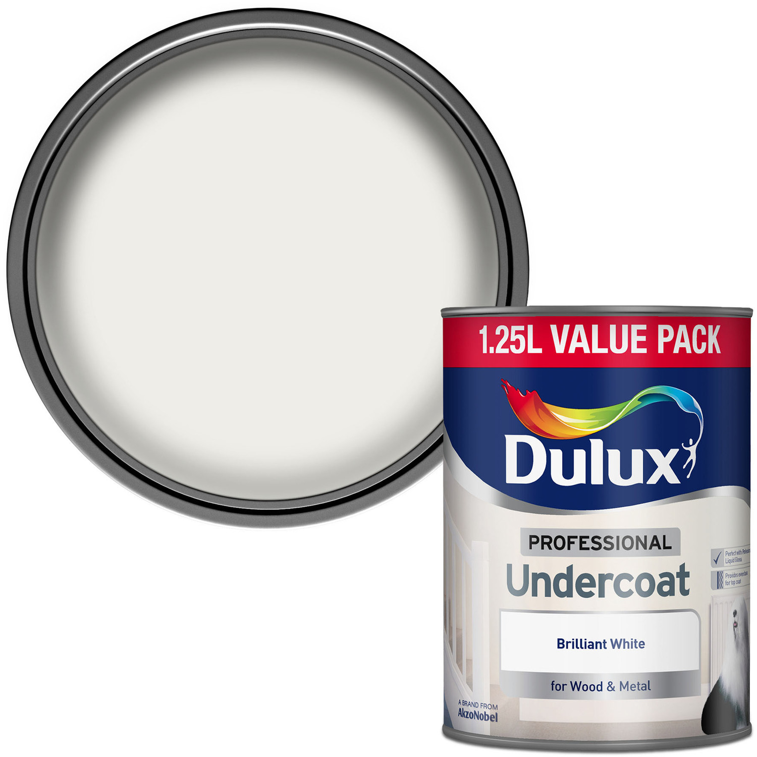 Dulux Professional Wood and Metal Pure Brilliant White Undercoat 1.25L Image 1