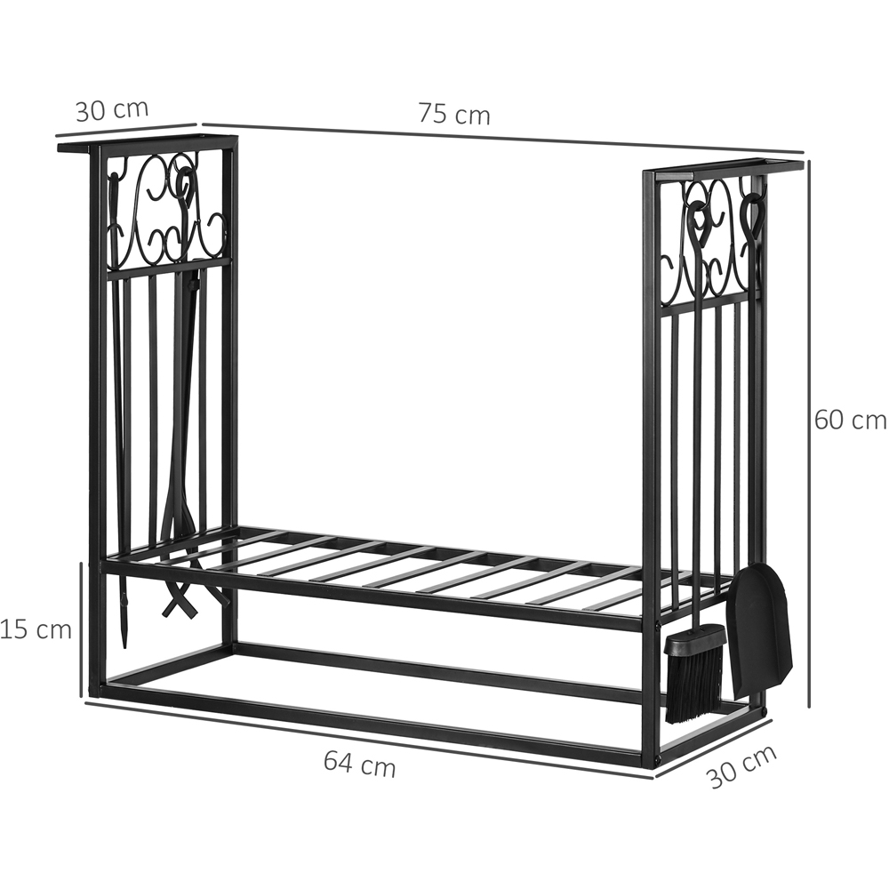 Outsunny Black Vintage Style Steel Firewood Log Rack with Tools Image 3