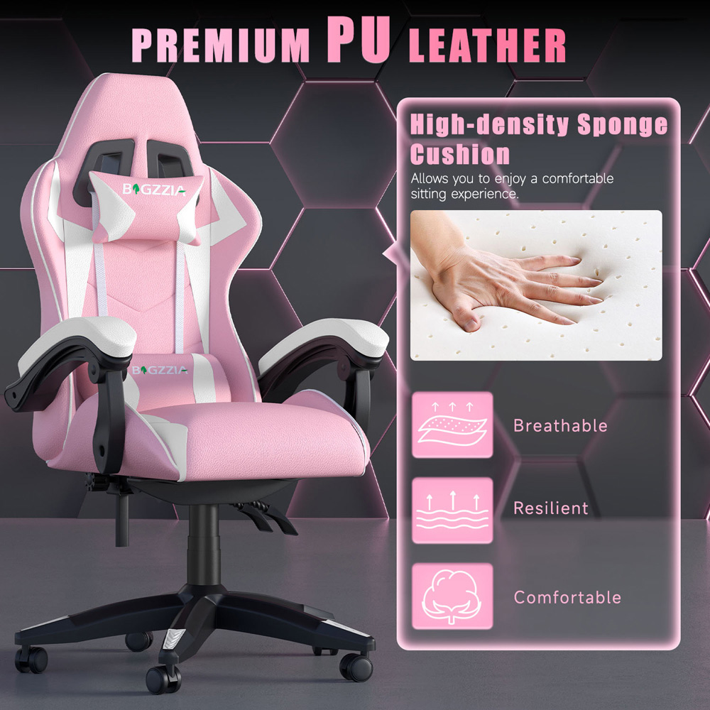 Rattrix Pink PU Leather Reclining High Back Gaming Chair with Headrest and Lumbar Support Image 7