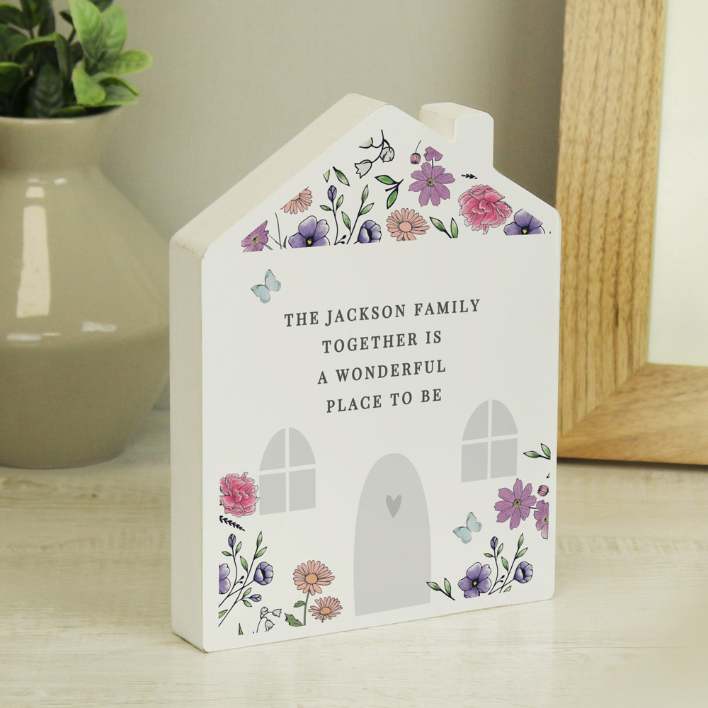 Personalised Memento Personalised Wild Flowers Wooden House Ornament Image 2