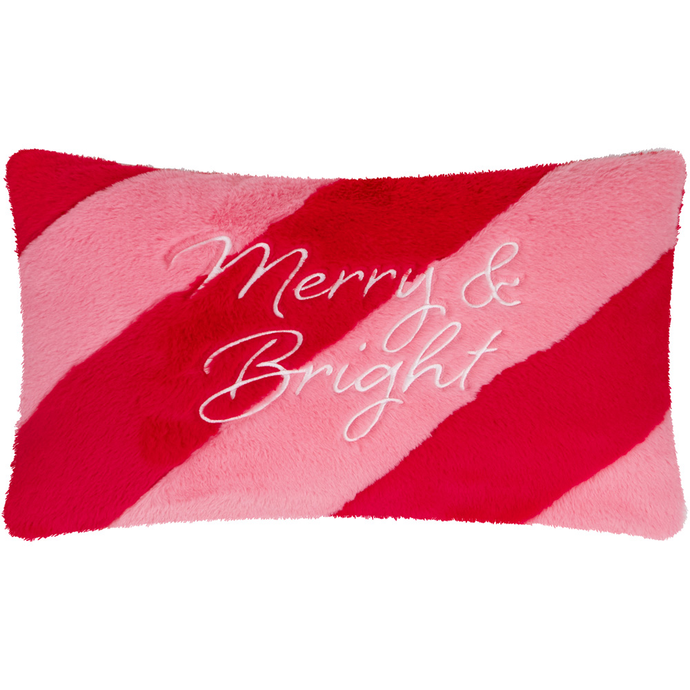 Furn Merry and Bright Stripe Red and Pink Faux Fur Cushion 30 x 50cm Image 1