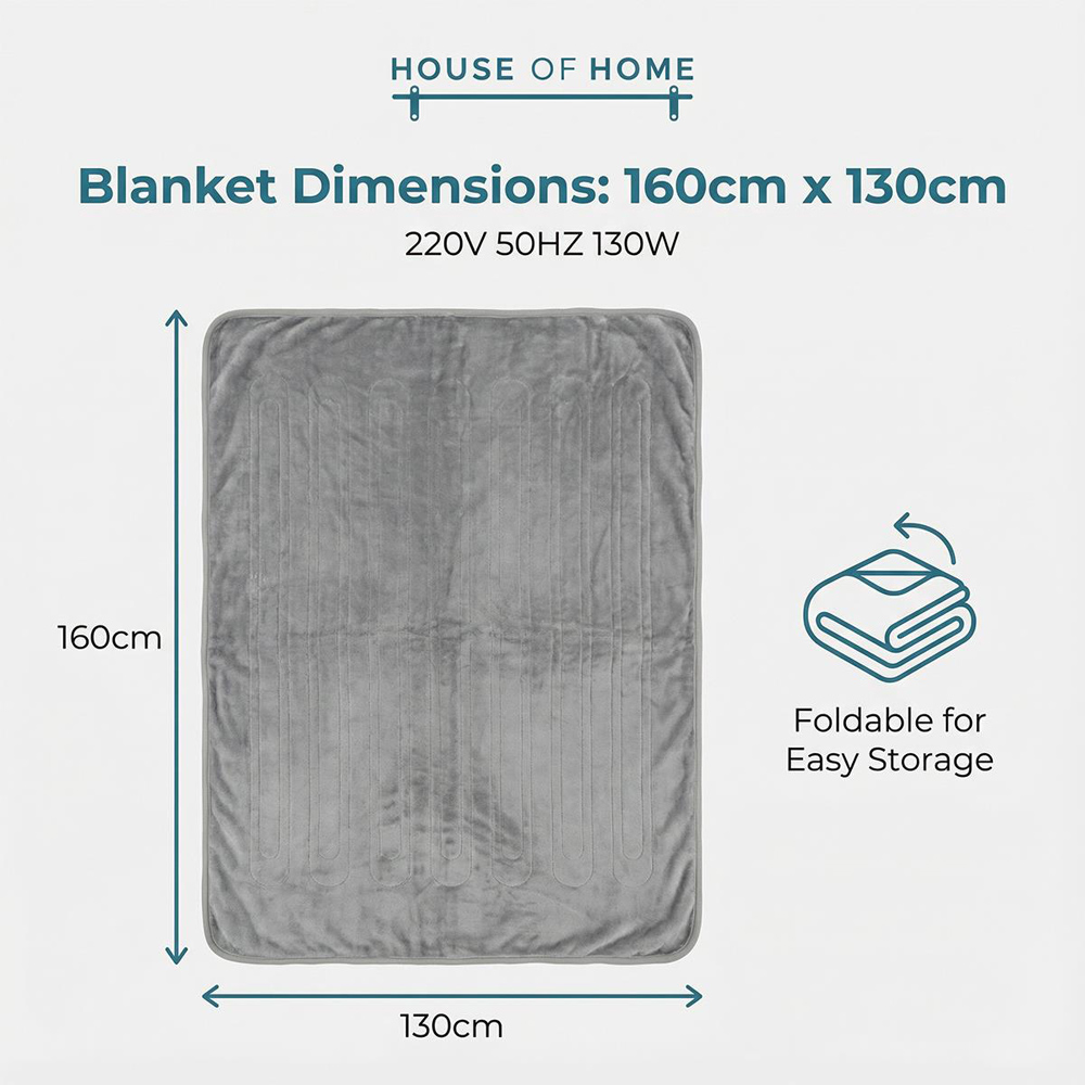 House Of Home Light Grey Soft Fleece Heated Blanket 160cm Image 7