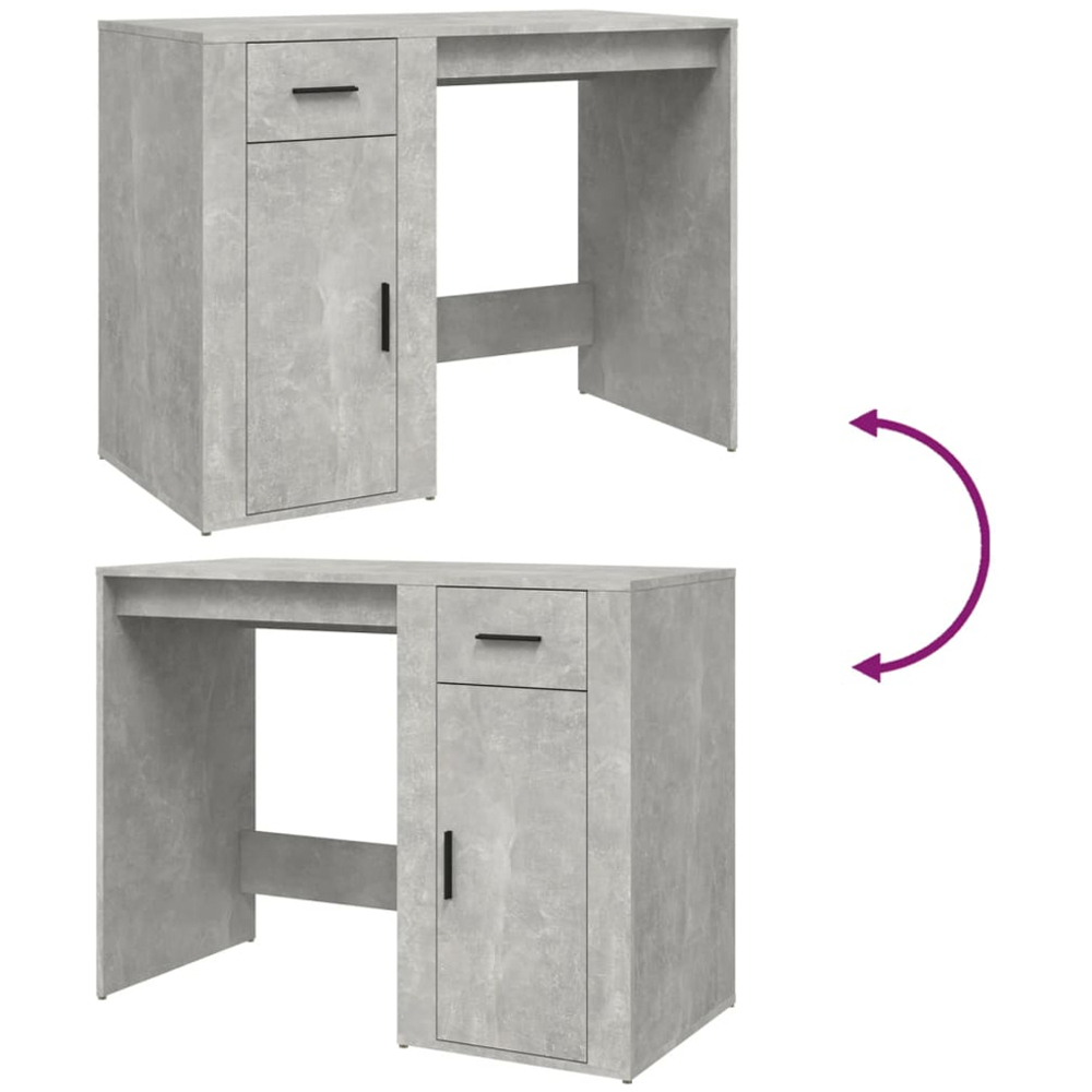 vidaXL Single Door Single Drawer Computer Desk Concrete Grey Image 7