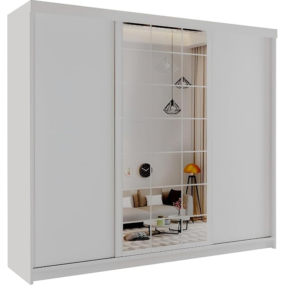 Sliding Wardrobes 4U 2 Sliding Door White Modern Central Grid Mirrored Wardrobe Image 2