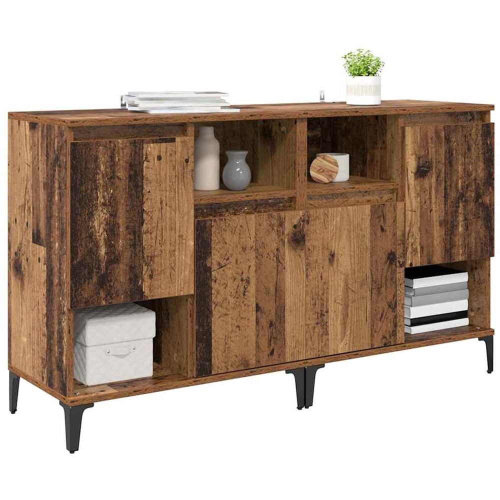 vidaXL 2 Door 2 Shelf Old Wood Compact Sideboard Set of 2 Image 3