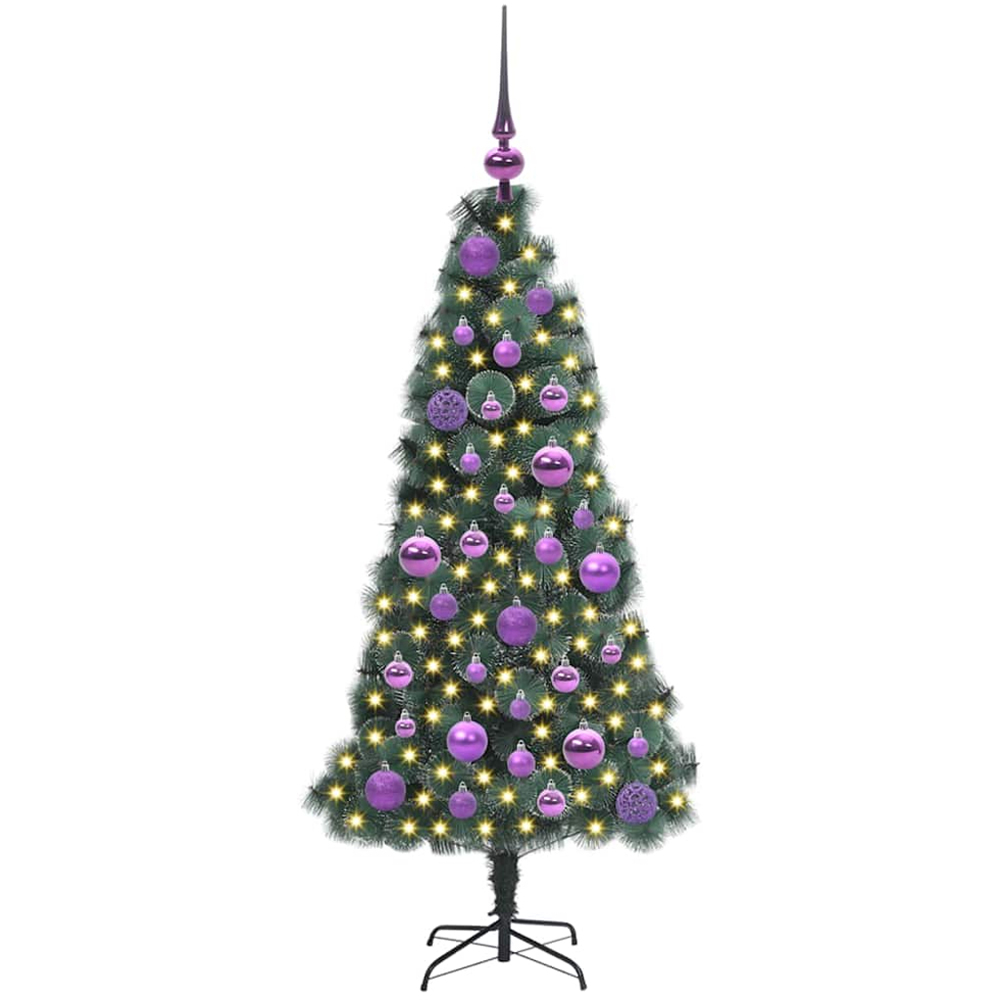 vidaXL Pre-Lit Lilac Baubles Green Artificial Christmas Tree 4ft Image 1