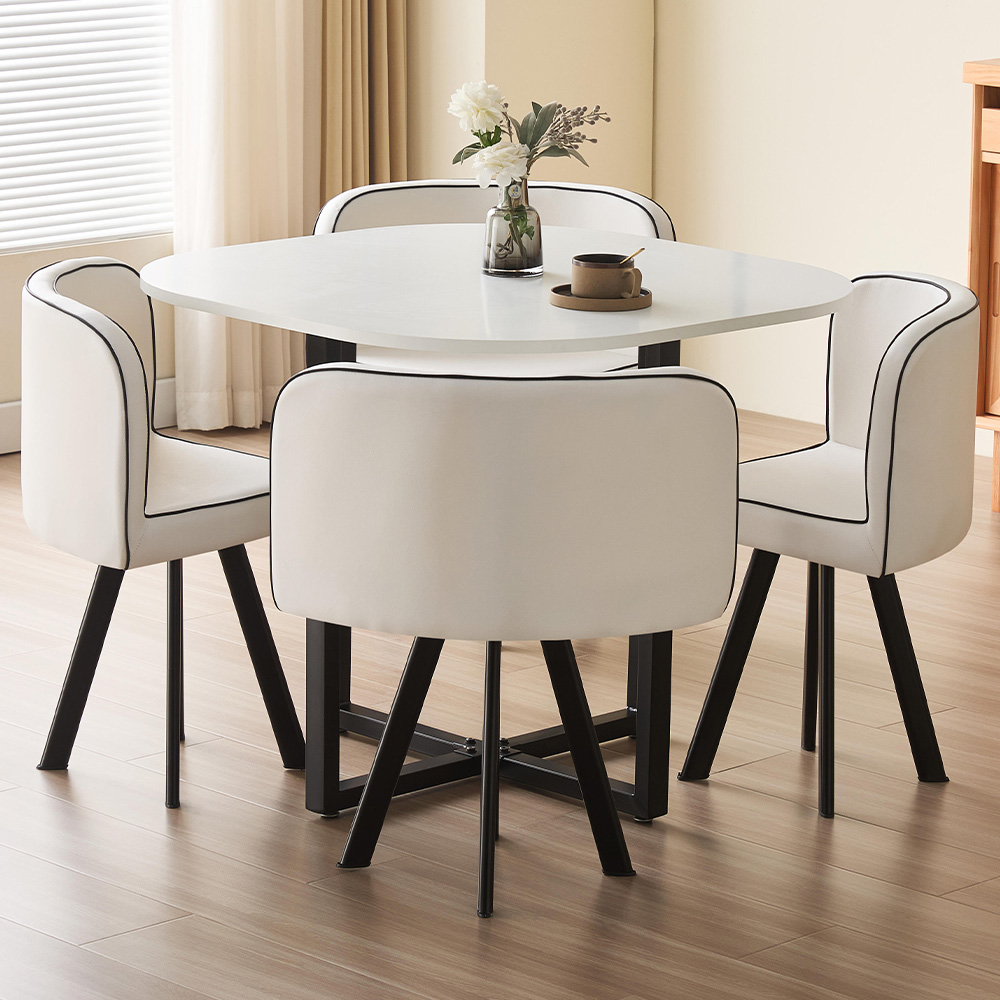 Comfy Living Metal 4 Seater Dining Set White Image 1