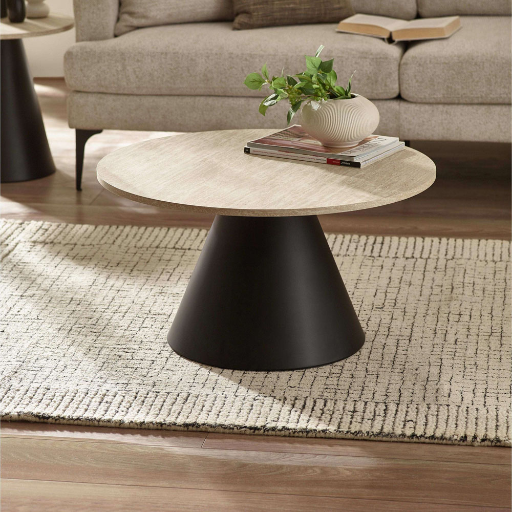 Julian Bowen Elgon Black Travertine Effect Coffee and Lamp Table Set Image 6