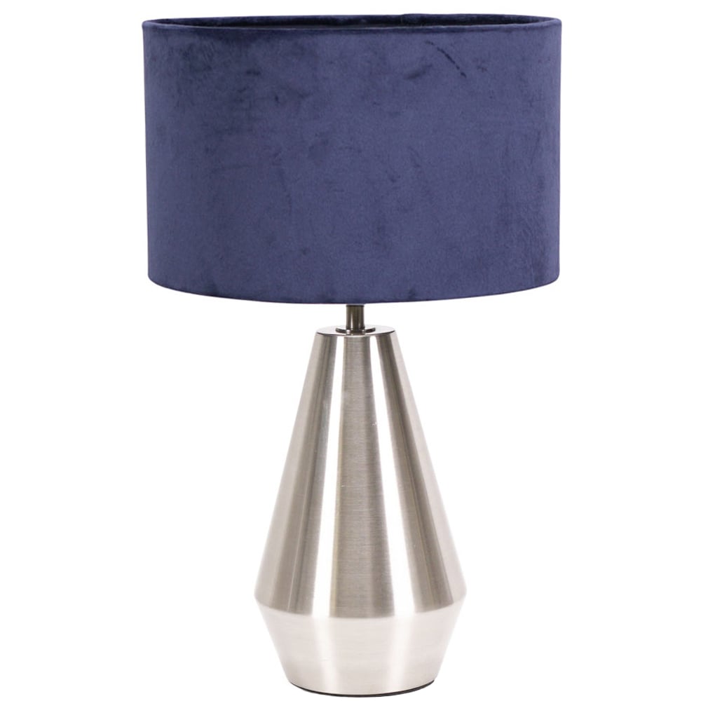ValueLights Jax Navy Blue Velvet Shade Brushed Chrome Touch LED Table Lamp Image 1