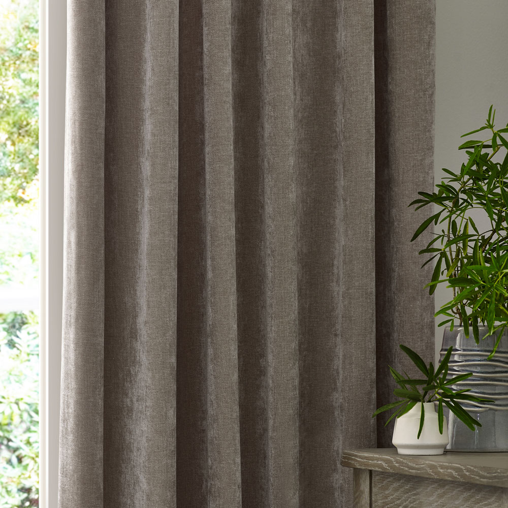 Yard Heavy Greige Chenille Velvet Pencil Pleat Curtains 229 x 137cm Image 2