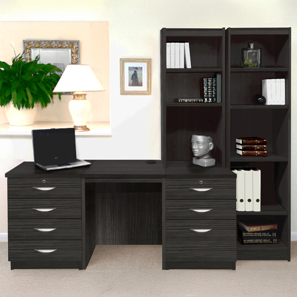 R White Cabinets SET-15-IN-BH Desk Drawer Unit and Hutch Narrow Bookcase Home Office Furniture Set Image 1