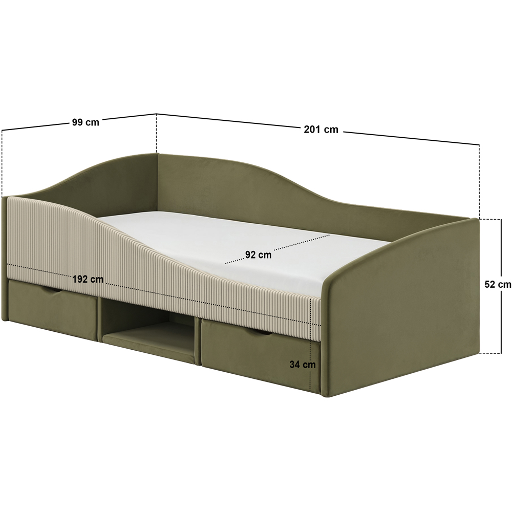 Flair Aubrey Olive Green and Beige Velvet and Cord Low Sleeper Bed with Storage Image 8