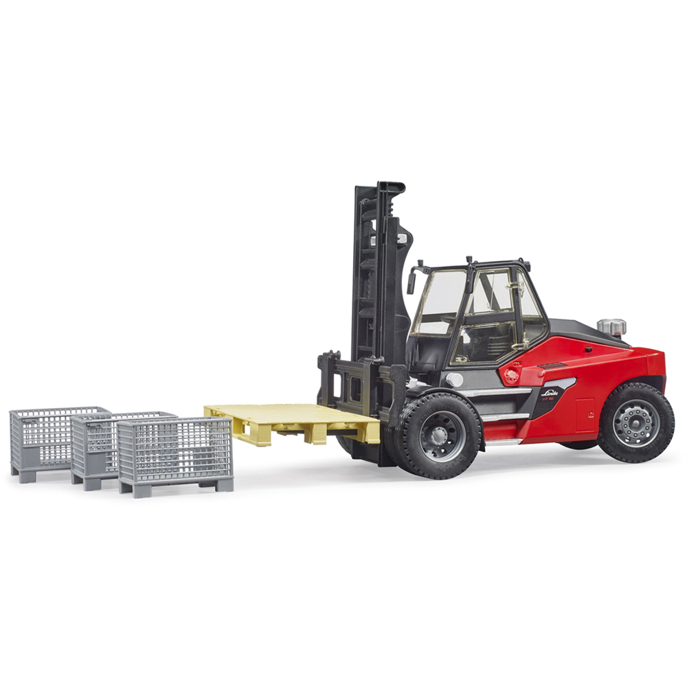 Bruder Kids Linde HT160D Forklift with Pallet and 3 Pallet Cages Playset Model Image 7