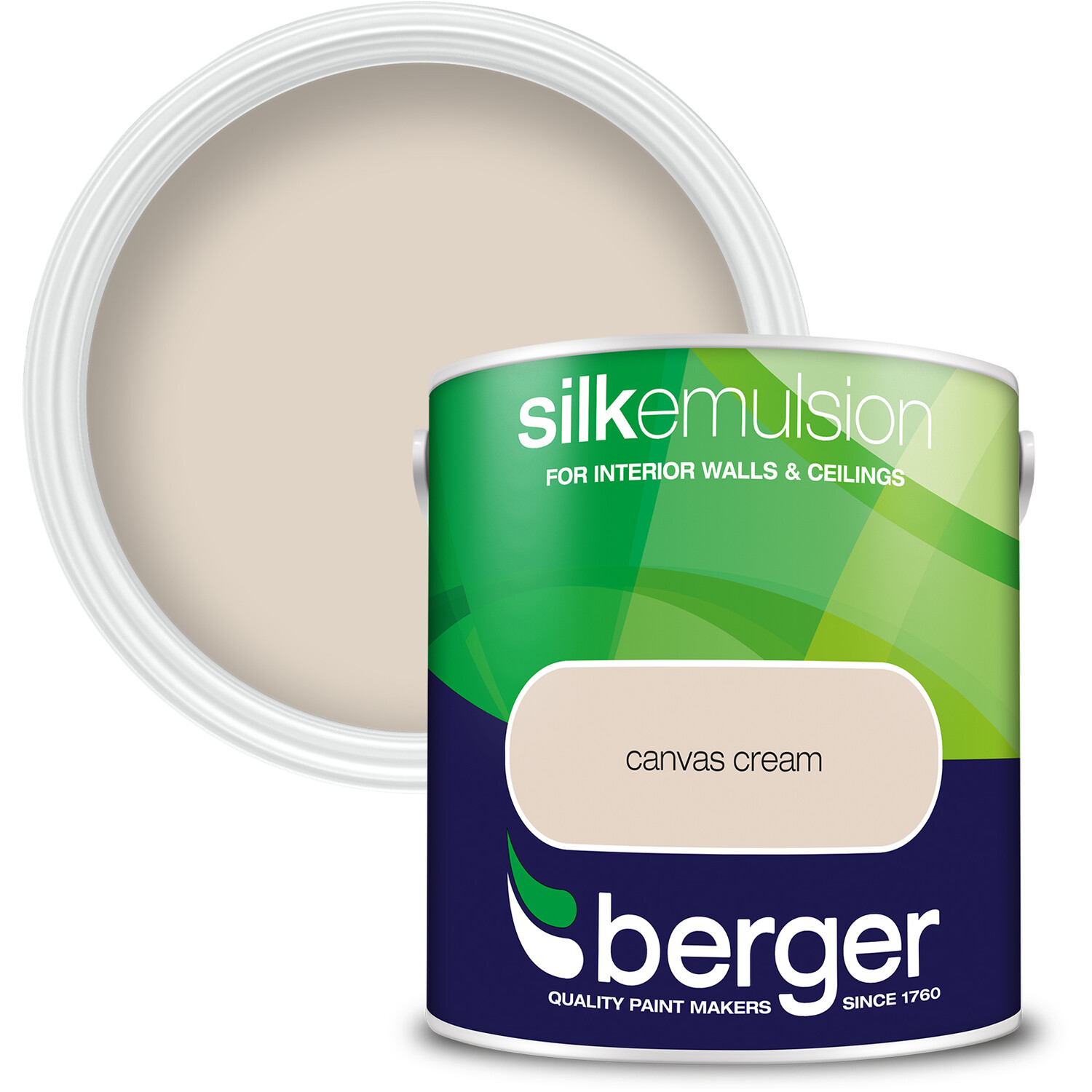 Berger Walls & Ceilings Canvas Cream Silk Emulsion Paint 2.5L Image 1