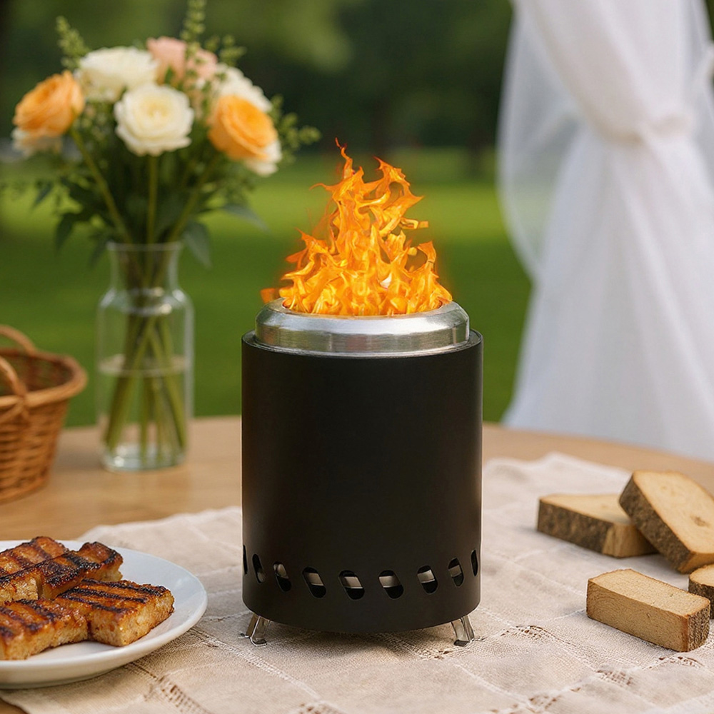 Living and Home Black Portable Tabletop Fire Pit with Ash Grate Image 6