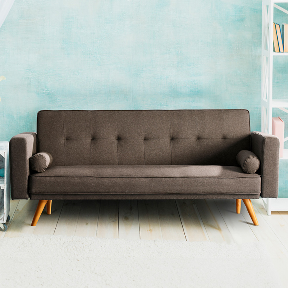 Brooklyn Coffee Linen Upholstered Sofa Bed Image 1