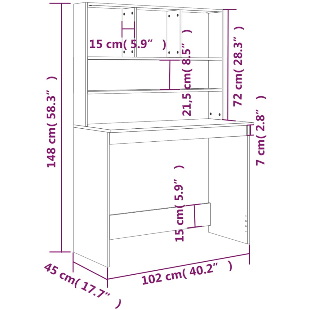 vidaXL 4 Shelf Computer Desk Concrete Grey Image 8