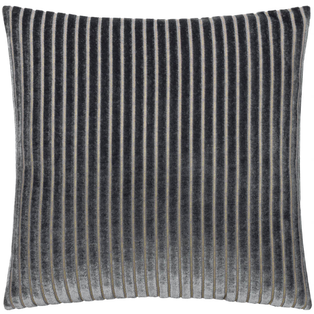 Paoletti Savoy Charcoal Stripe Velvet Reversible Cushion 50 x 50cm Image 1