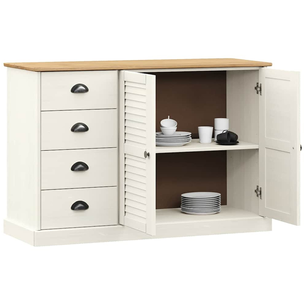 vidaXL Vigo 2 Door 4 Drawer White Solid Pine Wood Sideboard Image 3