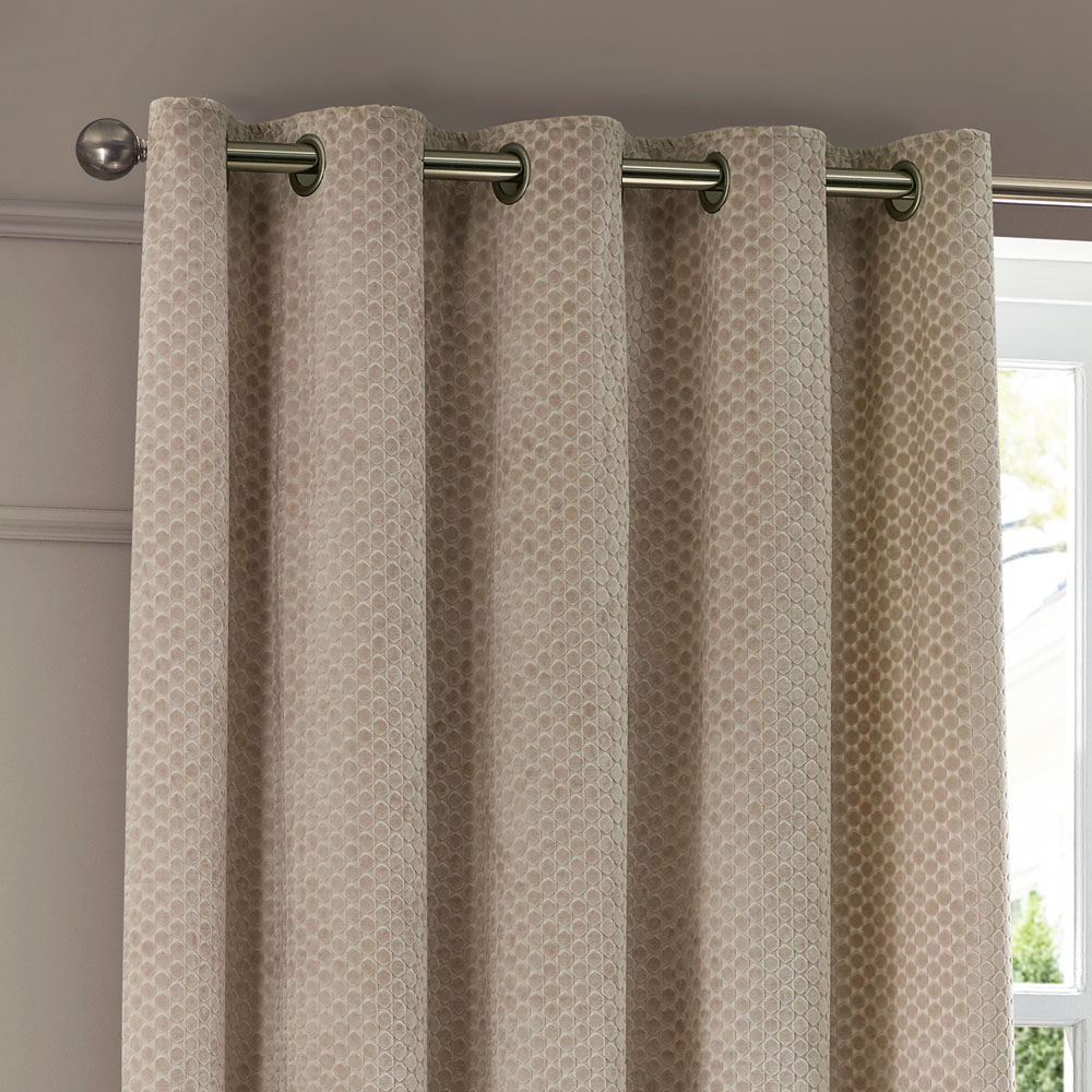 Paoletti Neptune Champagne Fully Lined Velvet Eyelet Curtains 229 x 137cm Image 2