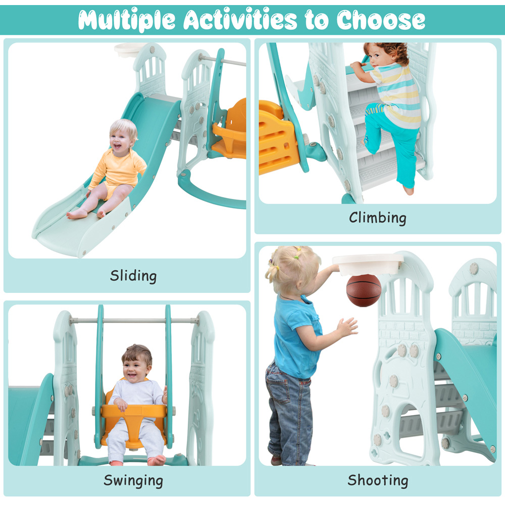 Costway 4-in-1 Toddler Green Slide and Swing Set Image 7