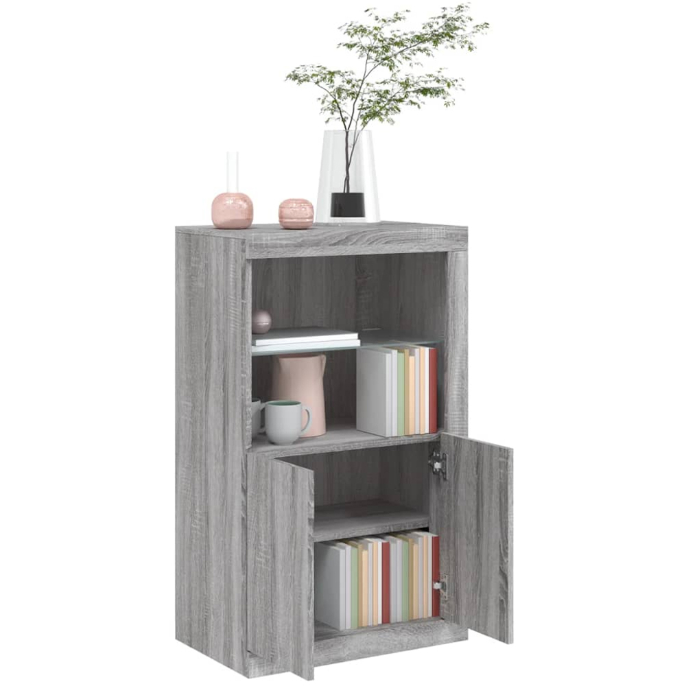 vidaXL 2 Door 2 Shelf LED Grey Sonoma Oak Side Cabinet Image 4