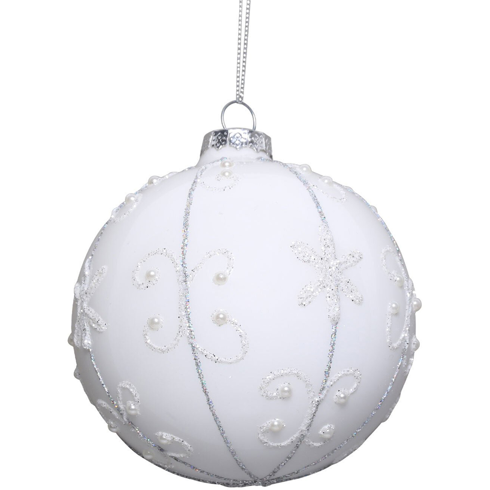 Majestic Metallics White Glittered Swirl Bauble Image 2