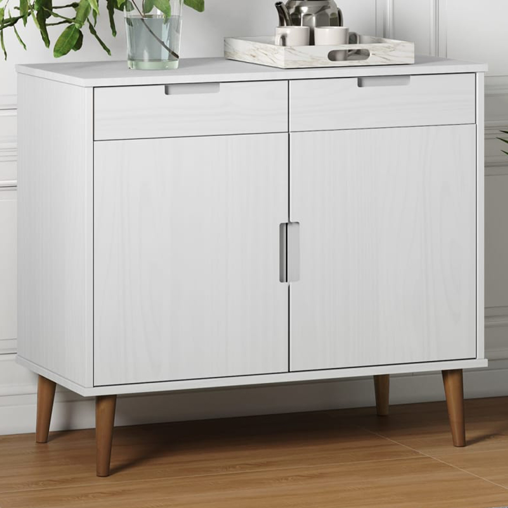 vidaXL Molde 2 Door 2 Drawer White Solid Pine Wood Sideboard Image 1