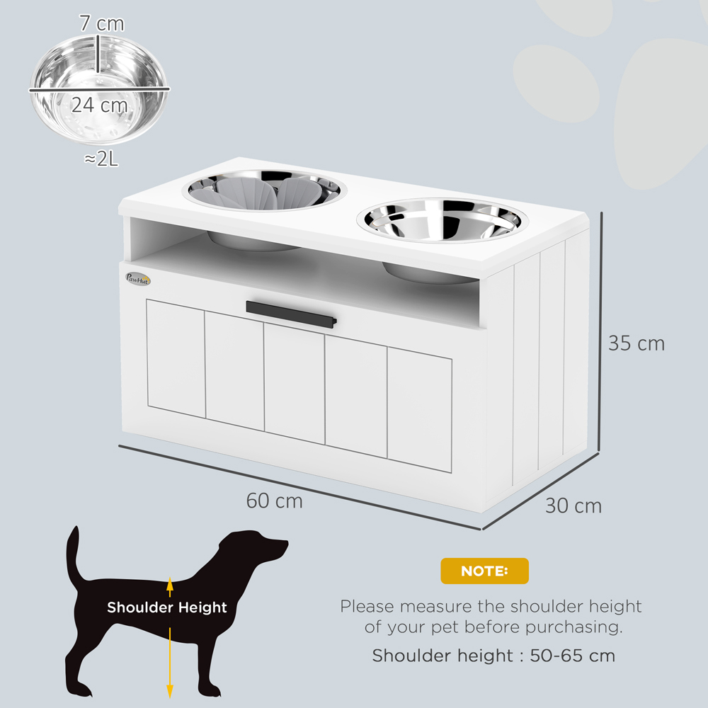 PawHut White Raised Elevated Dog Bowl with Slow Feeder Mat Image 9