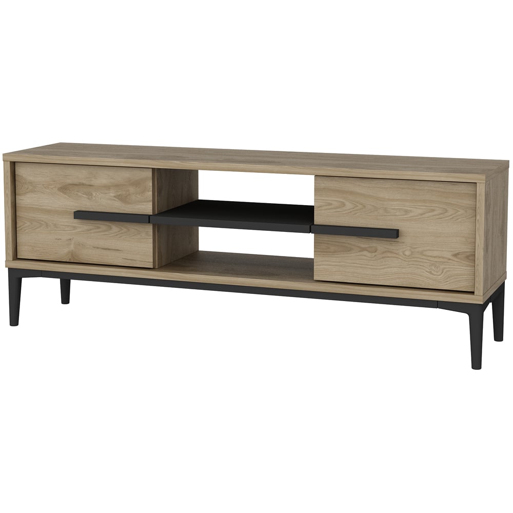 Decorotika Erisa 7 Shelf Oud Oak Black Modern TV Unit Image 2